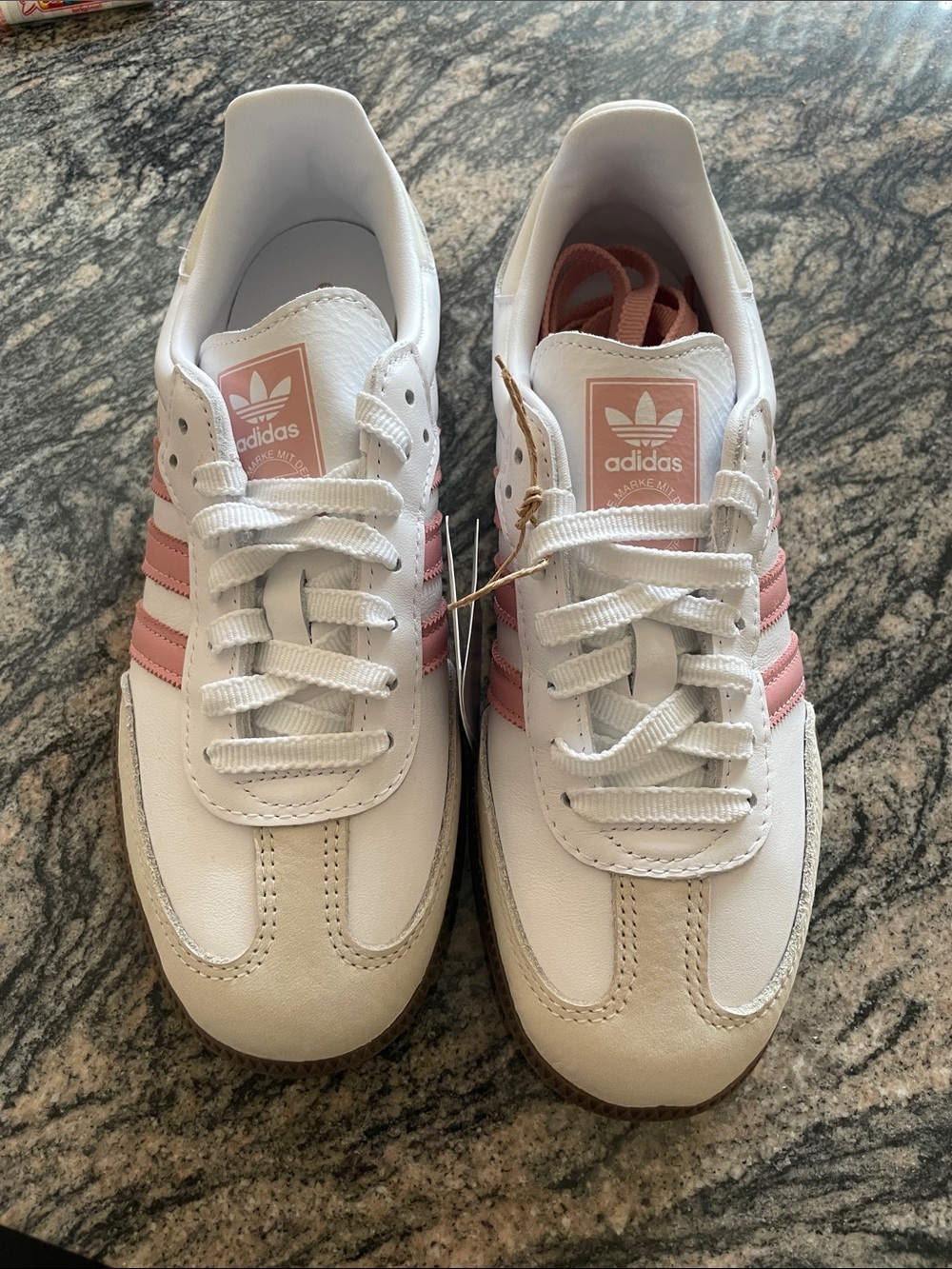 adidas sambas Women’s White Sneakers with Pink Stripes